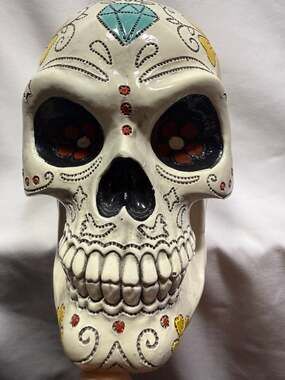 Summit Collection Day of the Dead Skull Figurine White Multicolor Resin